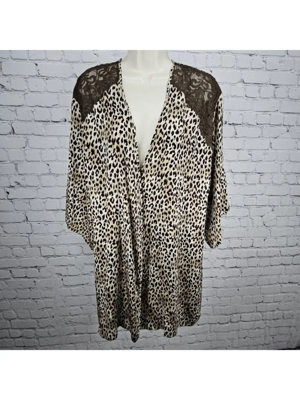 Marilyn Monroe Warners Brown Silk Leopard Lace 3/4 Sleeve Pockets Short Robe P/S